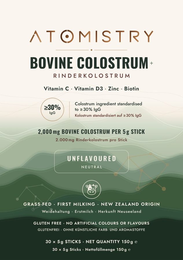 Atomistry Bovine Colostrum+ Unflavoured pouch, 30 sticks, 150 g